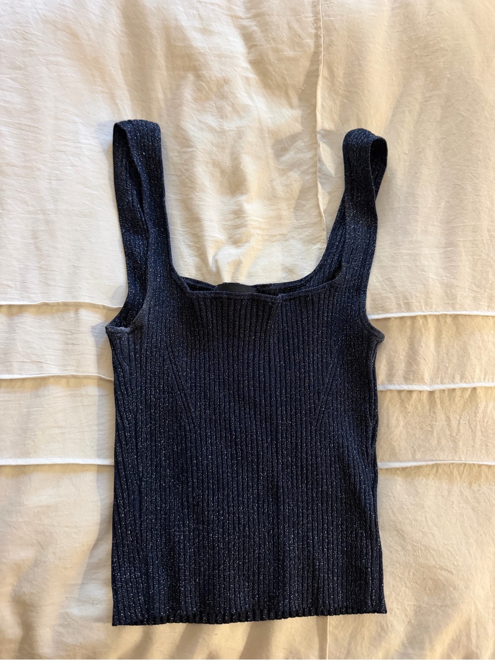 Club Monaco Navy Ribbed Metallic Tank